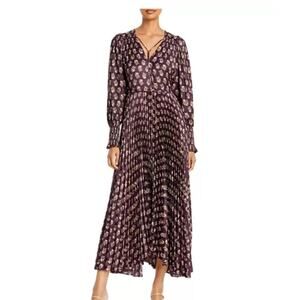 Rebecca Taylor Zia Fleur Pleated Maxi Dress Large | Floral Long Sleeve Boho